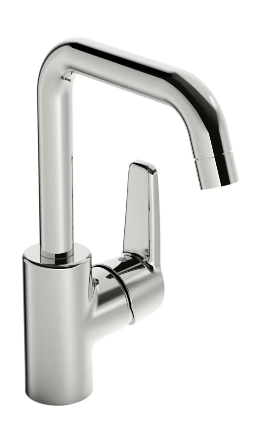Einhebelmischer in Chrom von HANSA mit gewölbtem Auslauf und fester Montagebasis, geeignet für Waschtische. Schlichte, moderne Form.